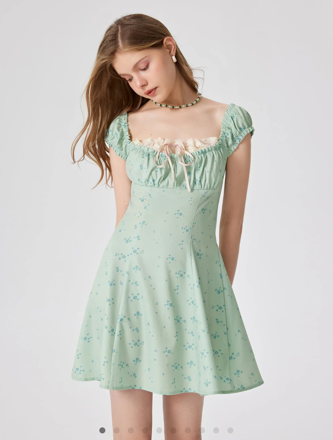 Floral U-neckline knotted mini dress XXS 상품이미지1