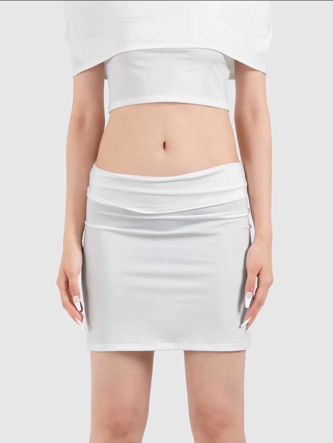트루엘 오페이크 폴드오버 미디 스커트 (화이트)  상품이미지1