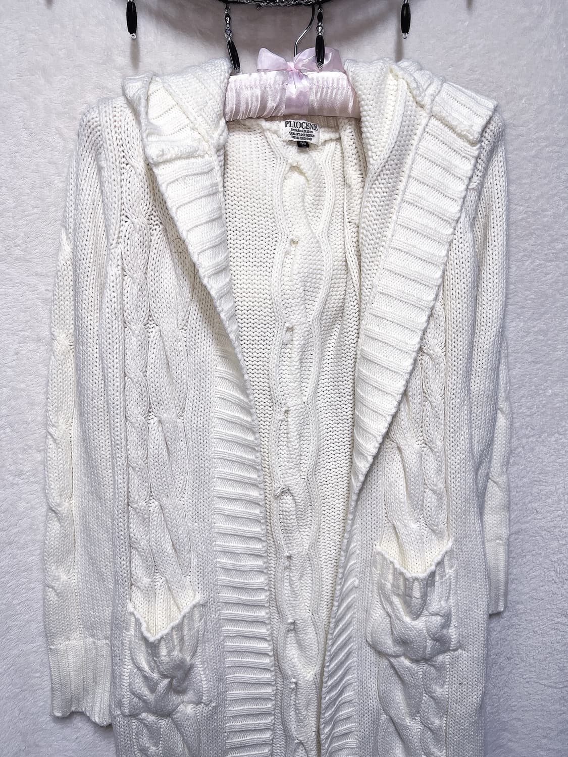 화이트 니트 꽈배기 후드 롱가디건 달천 로맨틱갸루 로걀 윈터페어리 핀터 상품이미지8