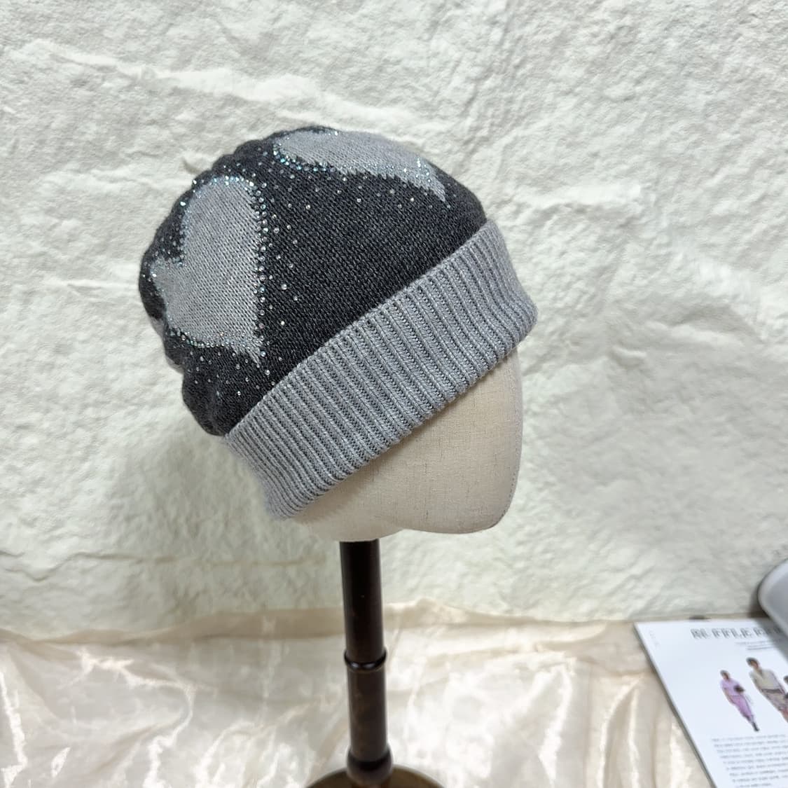 빈티지 Mini-Mua 앙고라 토끼털 하트 큐빅 니트 모자 상품이미지2