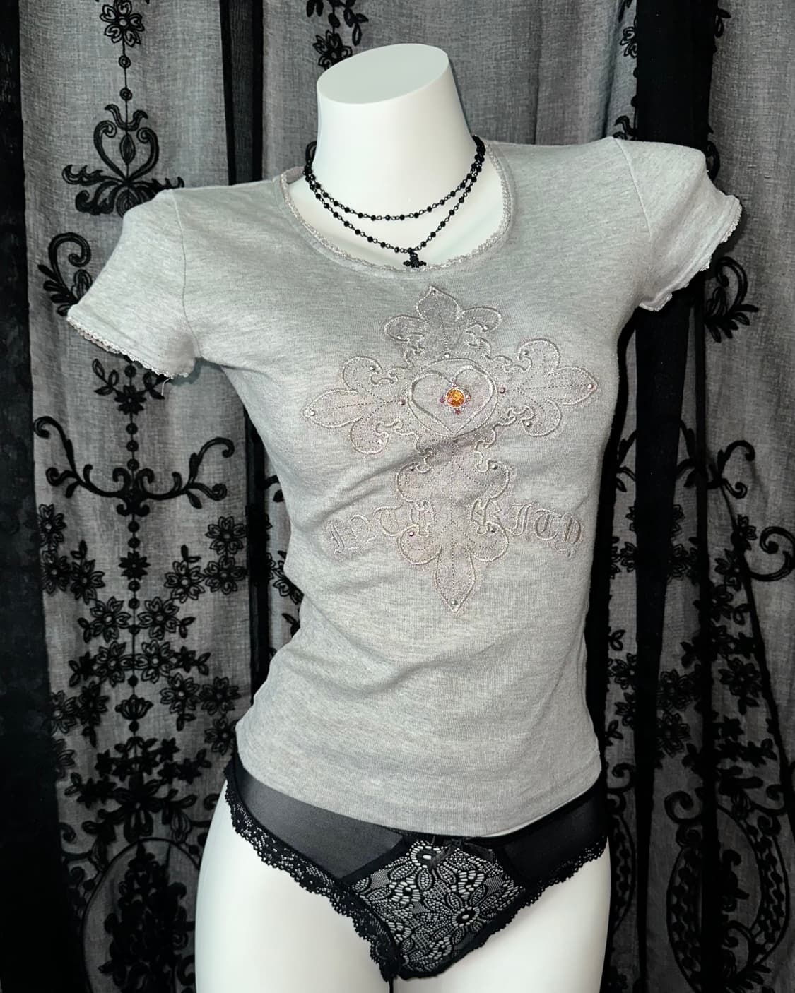 Gray cross cubic short-sleeved 상품이미지1
