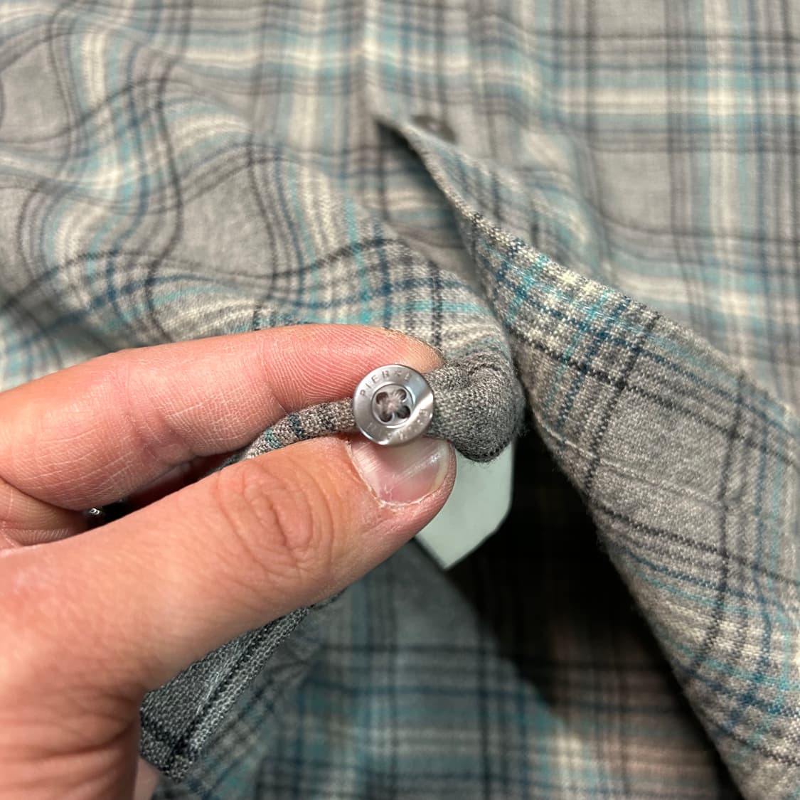 [M] 90s 피에르 발망 그레이 체크셔츠 상품이미지4