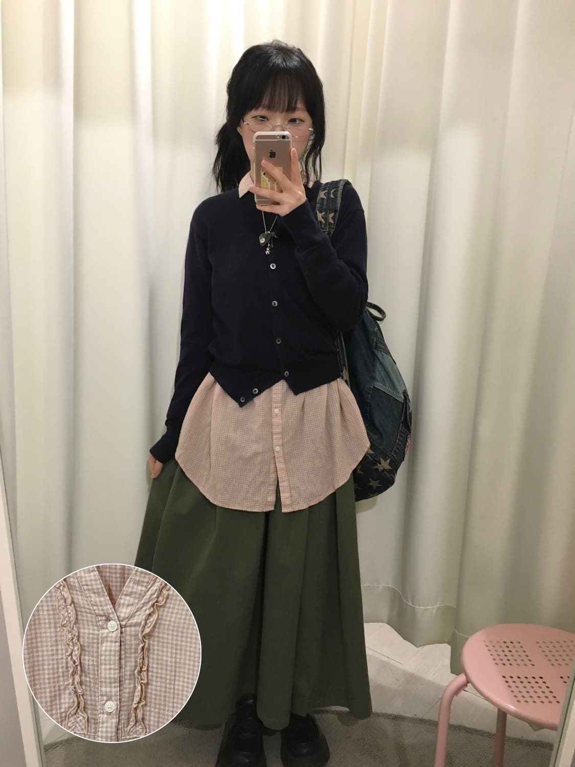 Check v neck lace blouse 상품이미지1