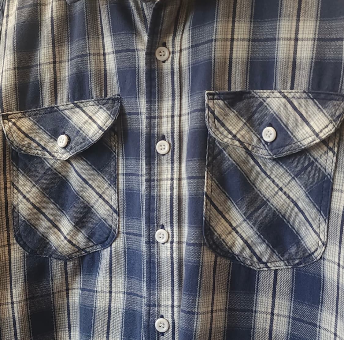 90s lee 빈티지 플란넬 체크셔츠 블루 m 상품이미지5