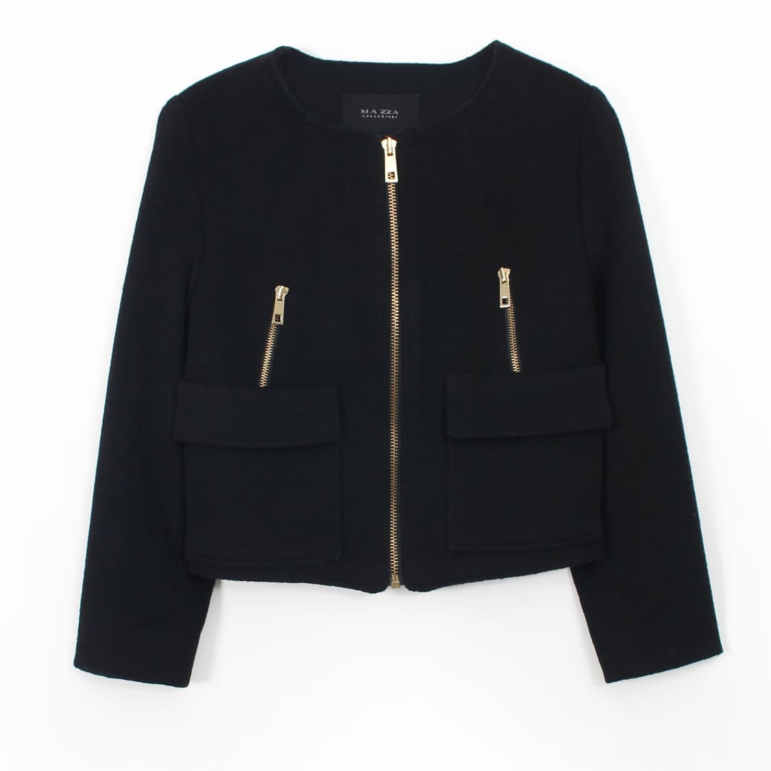 마자 컬렉션 Mazza 앙고라 울 집업 숏 라운드넥 블랙 자켓 상품이미지1