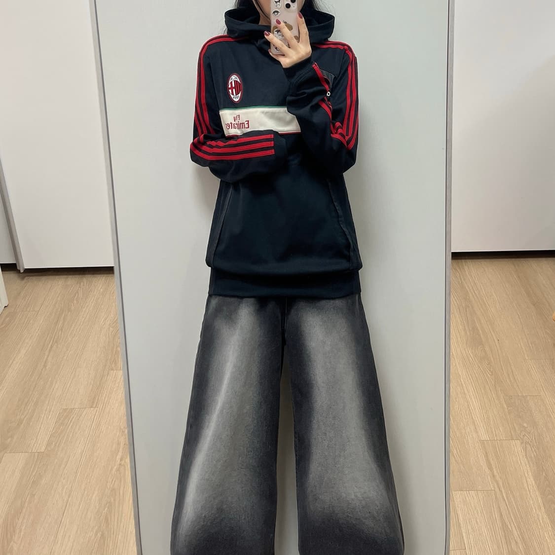 아디다스 12-13 AC밀란 블랙 레드 후드 져지 상품이미지1