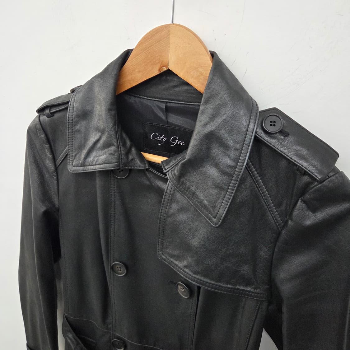 City Gee 블랙 소가죽 트렌치 코트 여S 상품이미지5