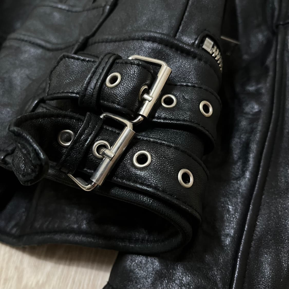 남성 천연 양가죽 더블 라이더 가죽자켓 L(100) 상품이미지8