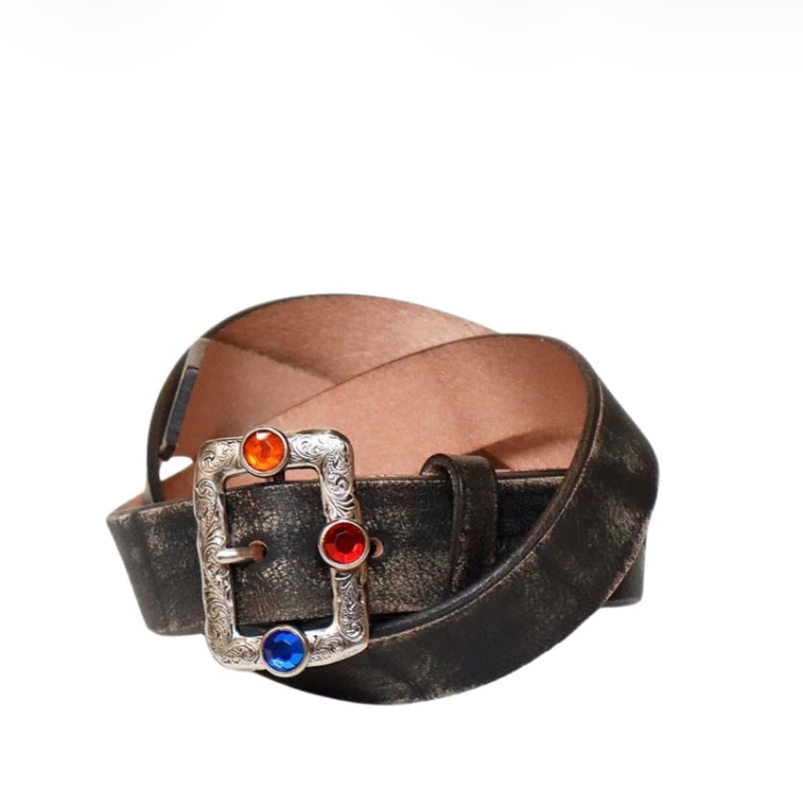 캐피탈 오일드 레더 스터드 디스코 버클 벨트 블랙 상품이미지1