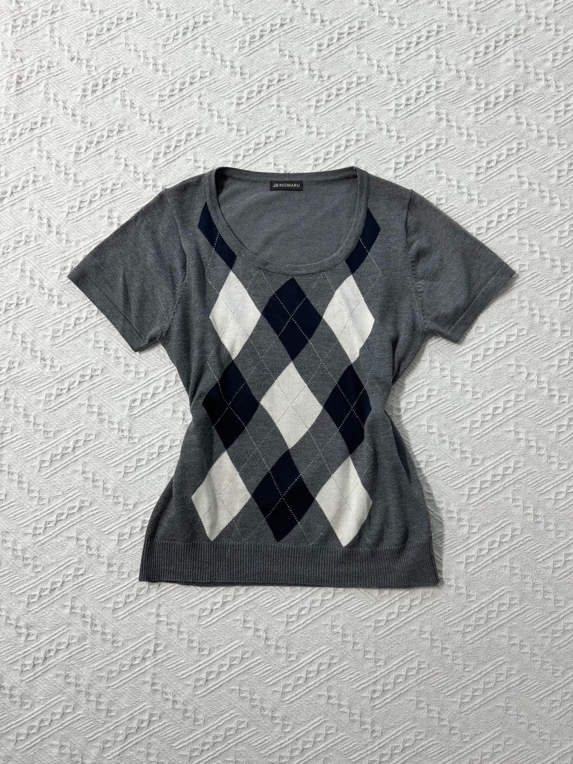 아가일 하프 슬리브 니트 셔츠 탑 2pcs SET 상품이미지5