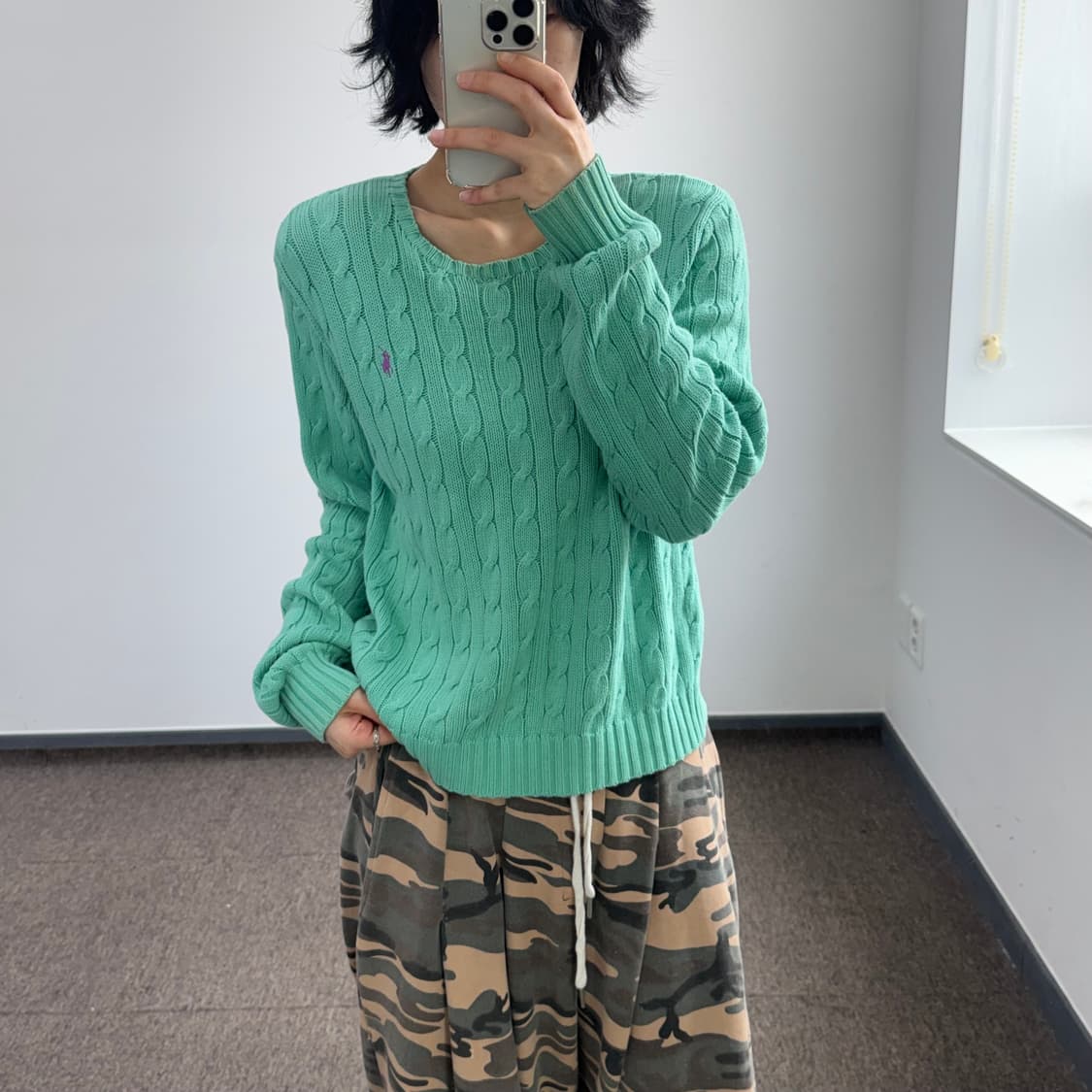 Polo 폴로 핑크포니 그린 케이블 니트 상품이미지2