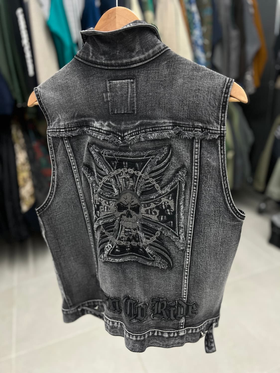 스컬 자수 데님조끼  상품이미지9