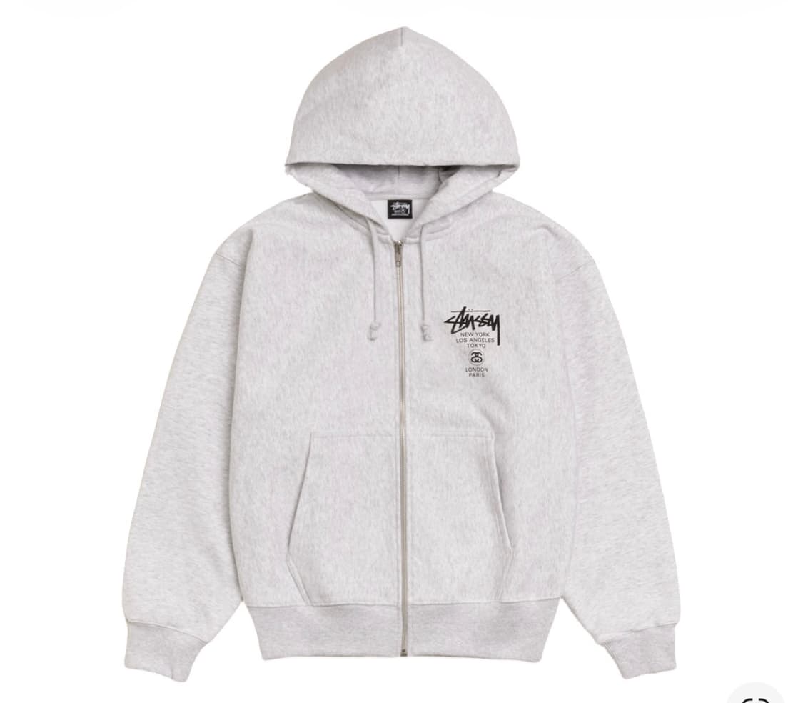 M 스투시 월드투어 후드 집업 애쉬 헤더 상품이미지1