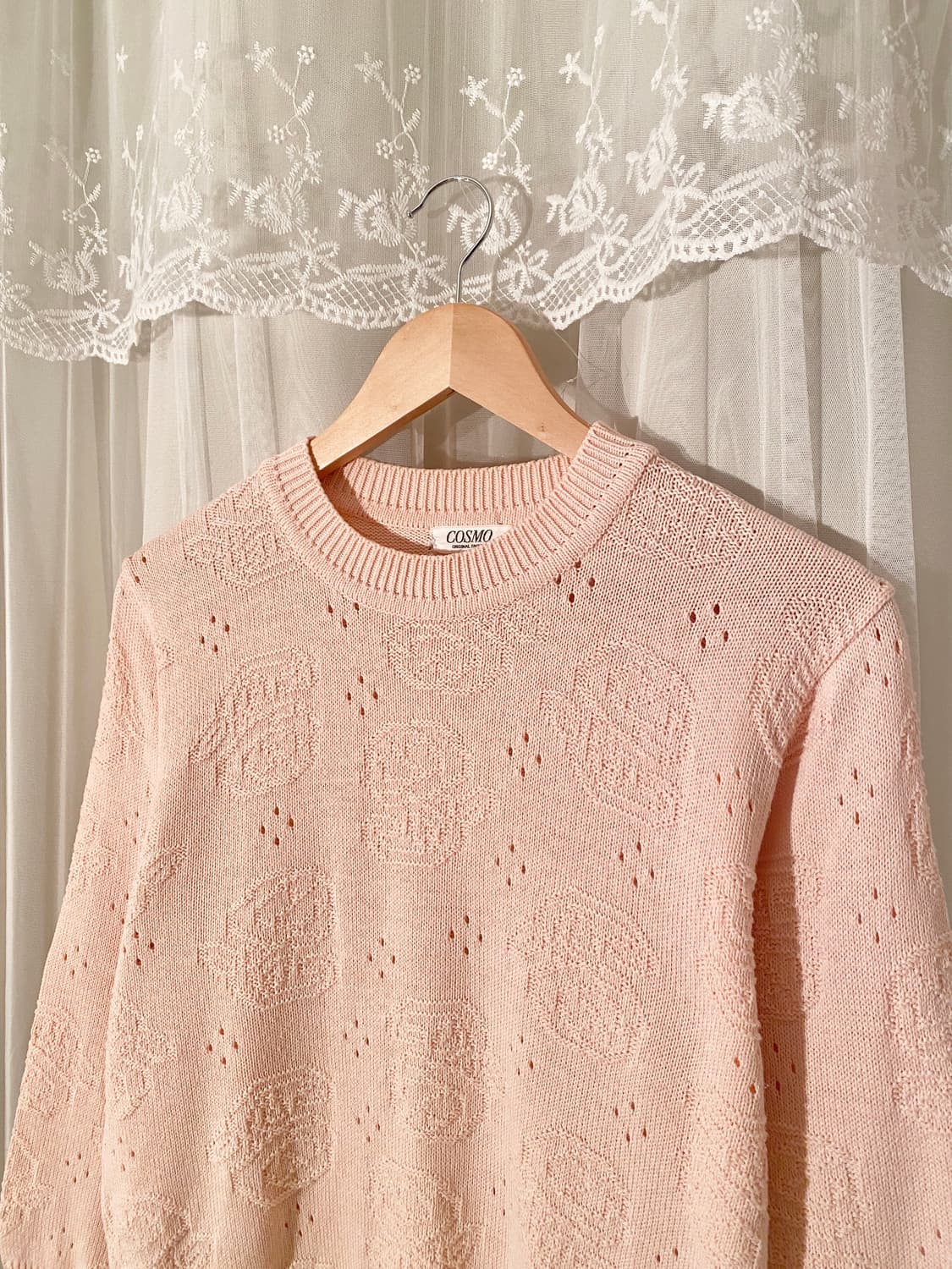 Vintage LightPink Eyelet Knit Top 상품이미지2