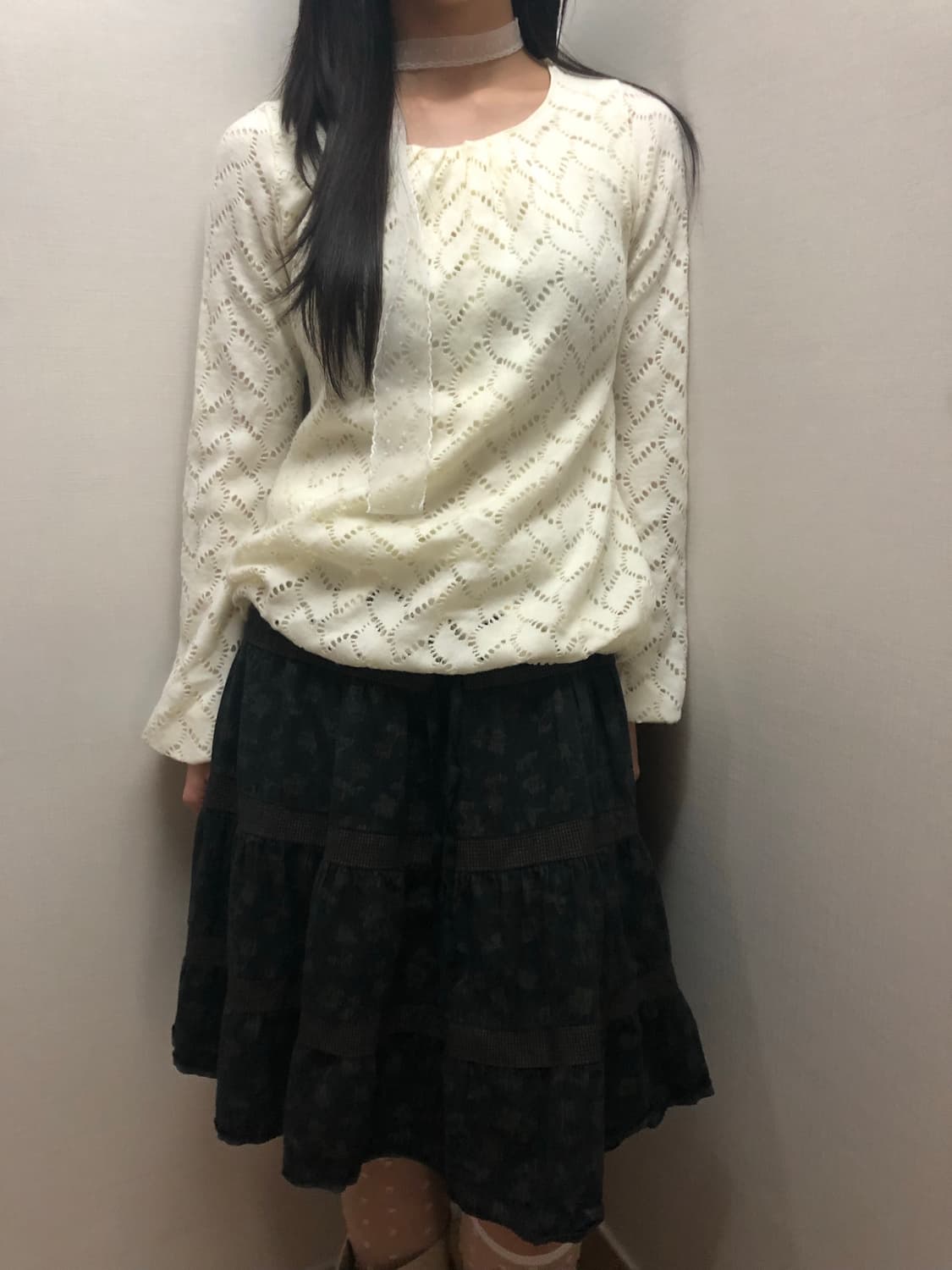 빈티지 딥 카키 모리 프릴 스커트 상품이미지6