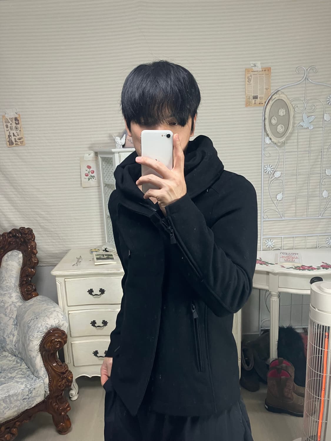 빈티지 자카드 터틀넥 지퍼 코트 o-839 y2k 스트릿 모리 갸루 일본 상품이미지1