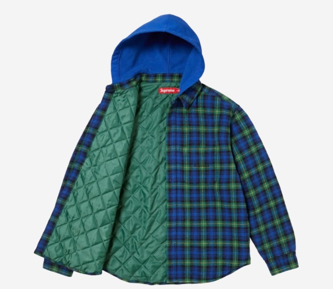 슈프림 타탄 플란넬 후드 셔츠 블루 XL 상품이미지2