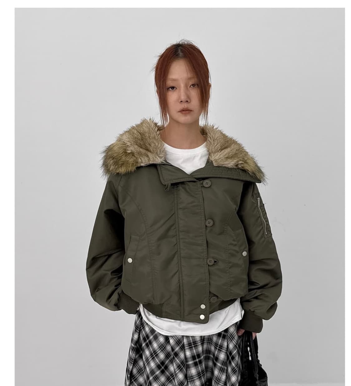 (구해요) 블랙업 누닐 퍼트리밍 후드 점퍼 카키 상품이미지1