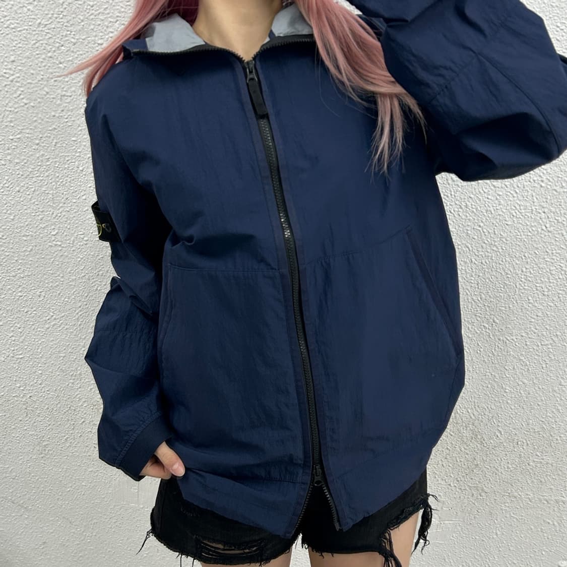 스톤아일랜드 사이드와펜 네이비 후드 바람막이 2XL 상품이미지2