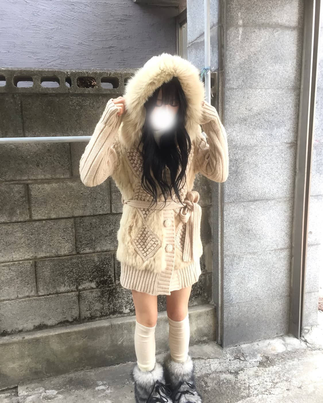 빈티지 퍼 후드 니트 가디건 상품이미지1