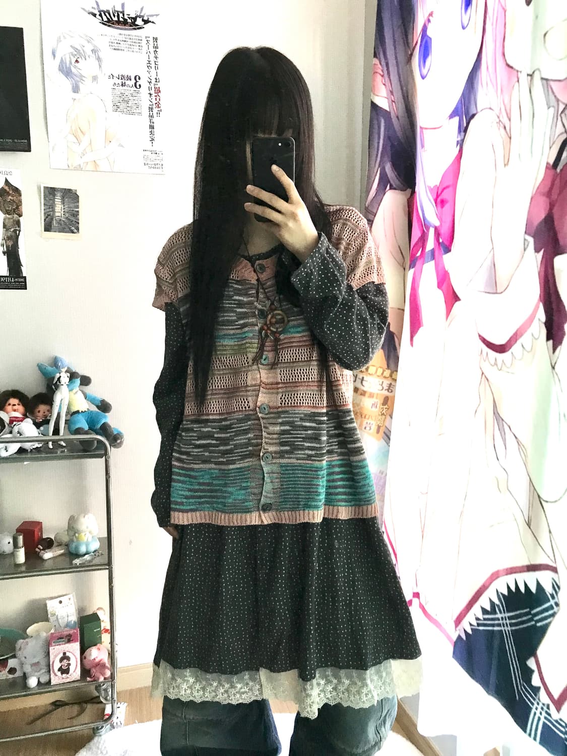 모리 하구미 줄무늬가디건+도트 원피스 세트 상품이미지3