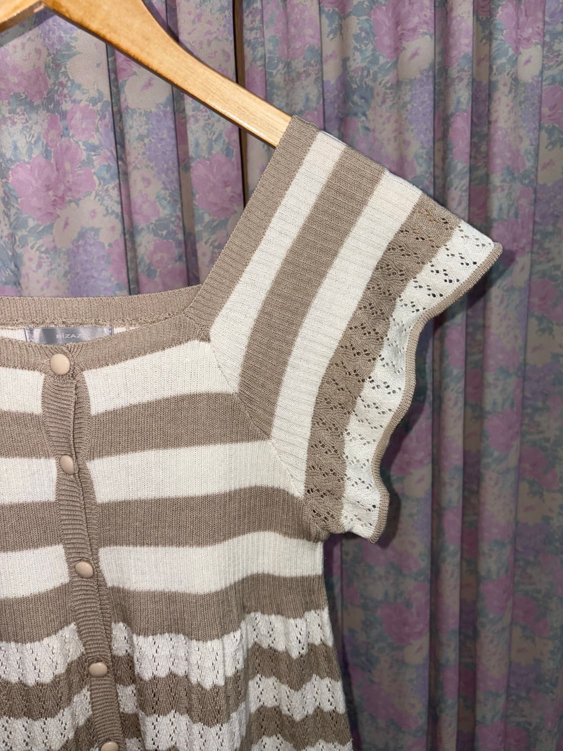 베이지 스트라이프 반소매 니트 상품이미지10