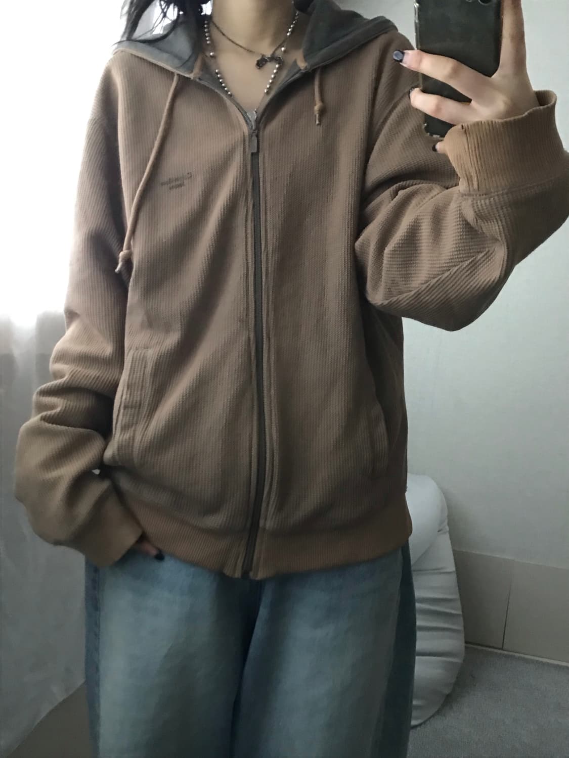 켈빈클라인 베이지브라운 와플 후드집업 상품이미지4