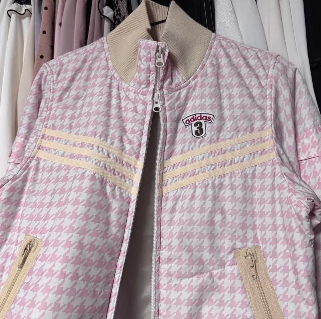 ADIDAS 아디다스 연핑크 체크 투웨이 패딩 집업 자켓 상품이미지4