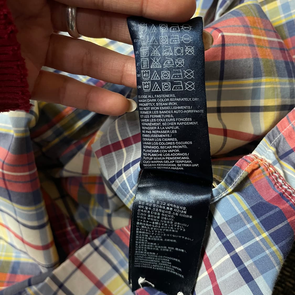 타미힐피거 빈티지 레드 옐로우 블루 체크 긴팔 셔츠 슬림핏 L 상품이미지7