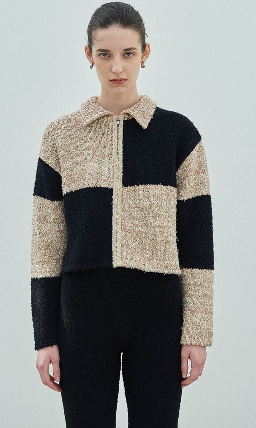 다이애그널 컬러 블록 니트 집업 상품이미지2