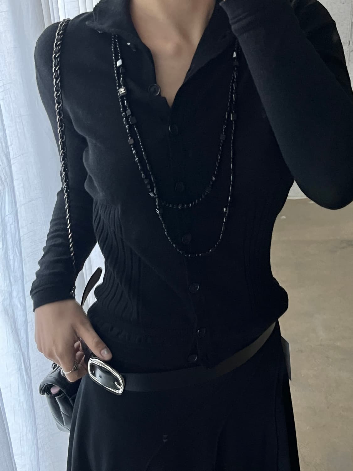 Hiroko Bis 히로코비스 하이넥 가디건 블랙 상품이미지2