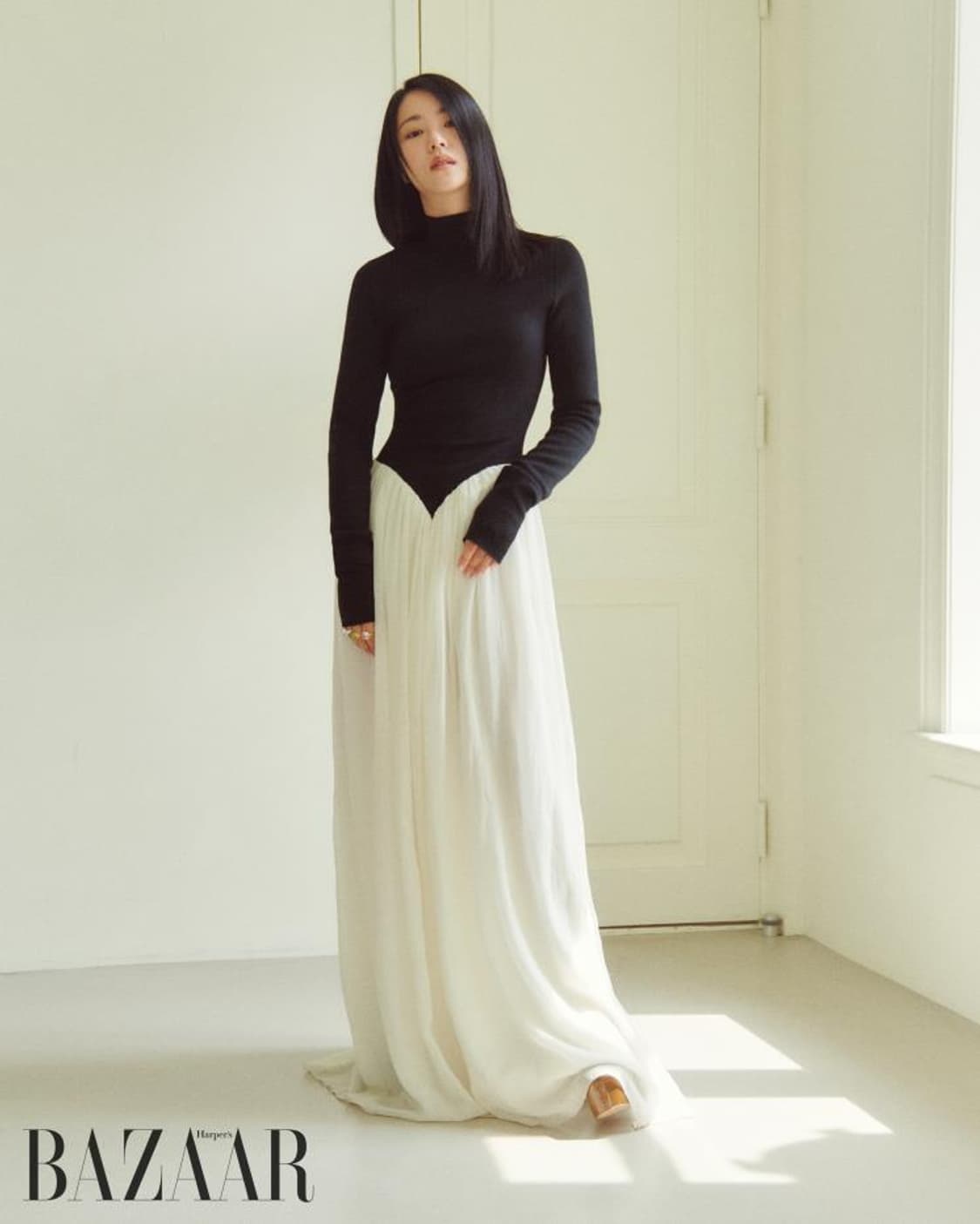 블랙&화이트 롱 드레스 상품이미지7