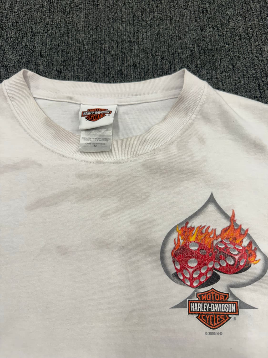 M)00’s할리데이비슨 빈티지 플레임 다이스 프린팅 화이트 롱슬리브(오염 상품이미지5