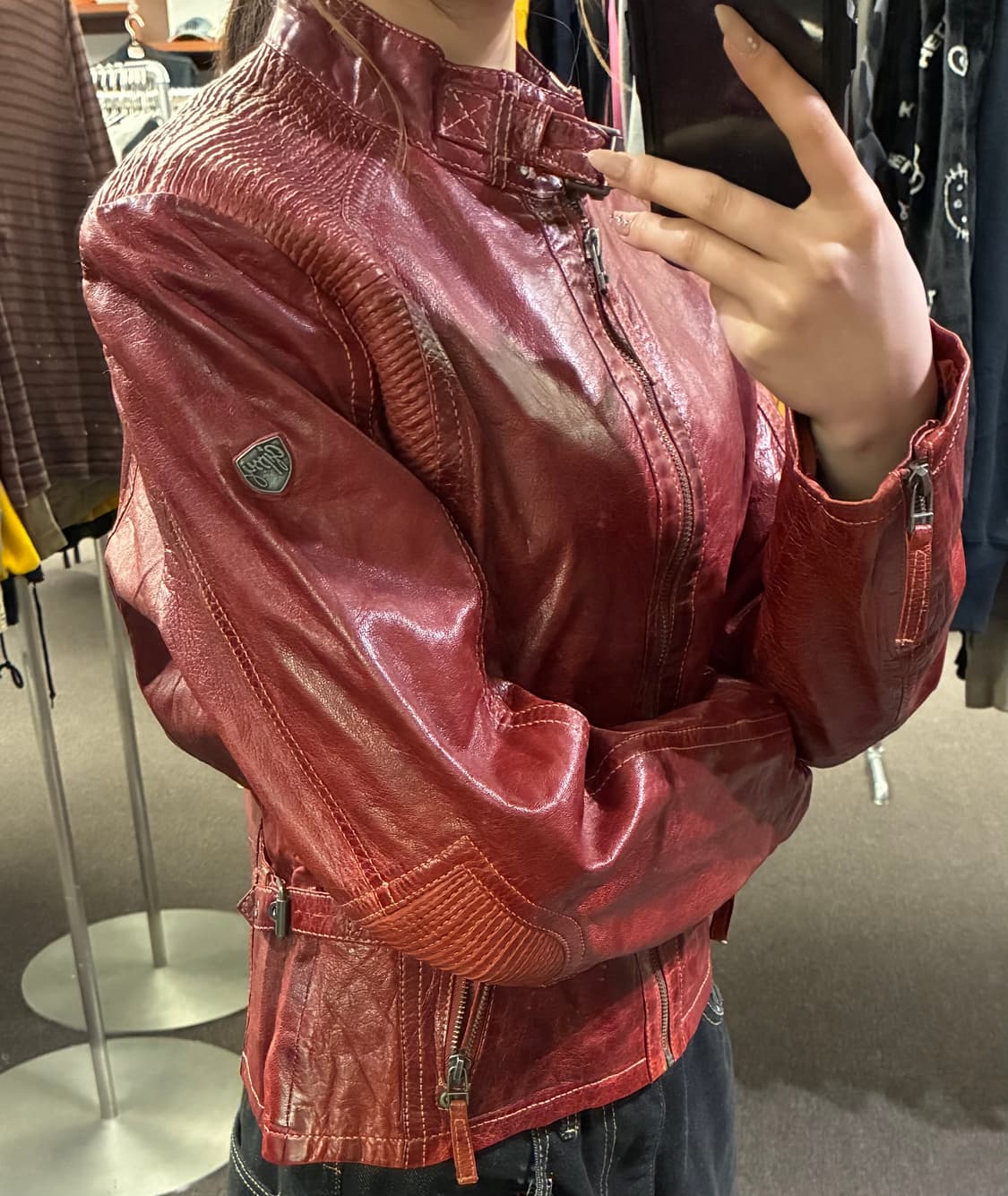 L)Japanese vintage 여성 버건디 레더자켓 상품이미지1