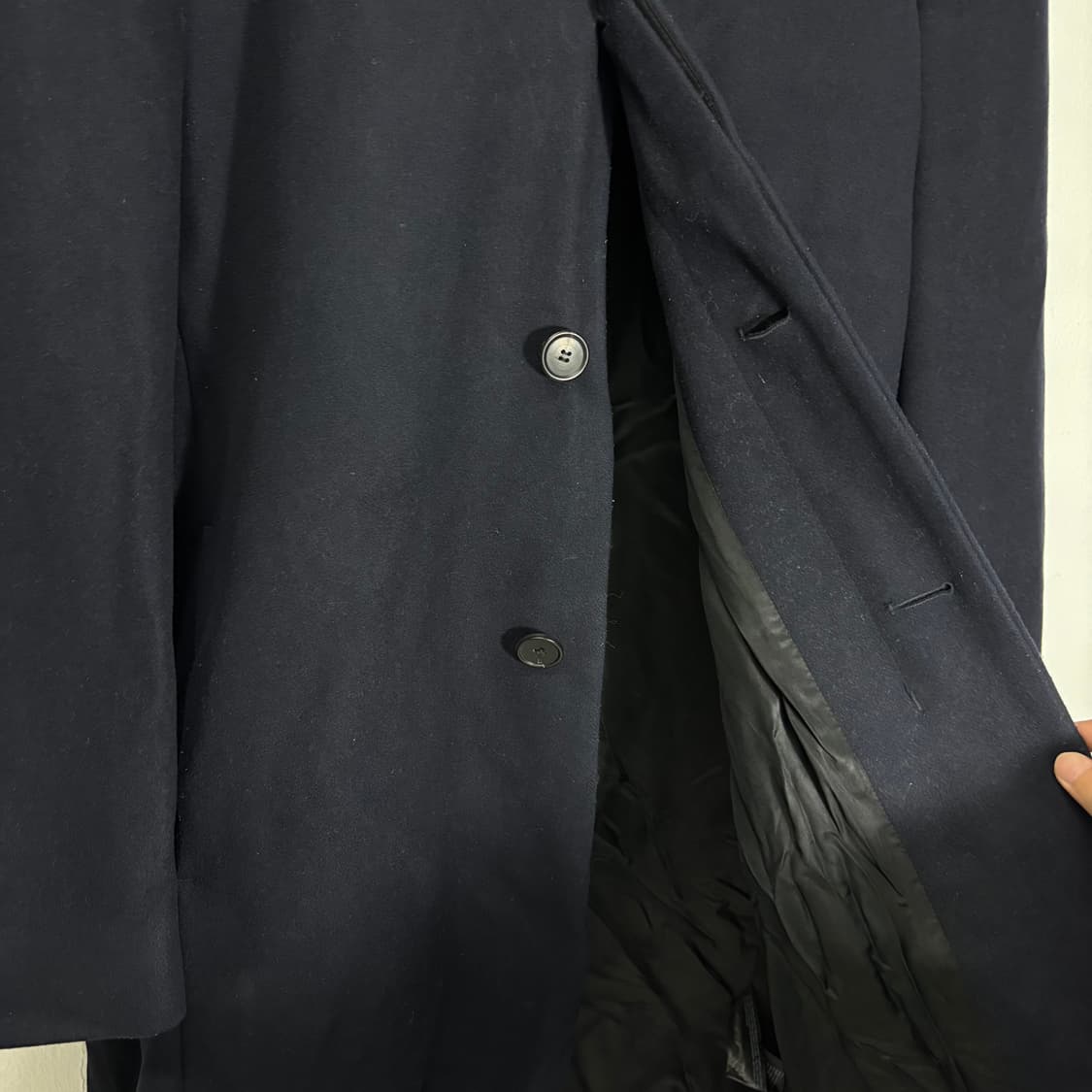 100-105 띠어리 다크네이비 캐시미어혼방 울 하이넥 코트 상품이미지2