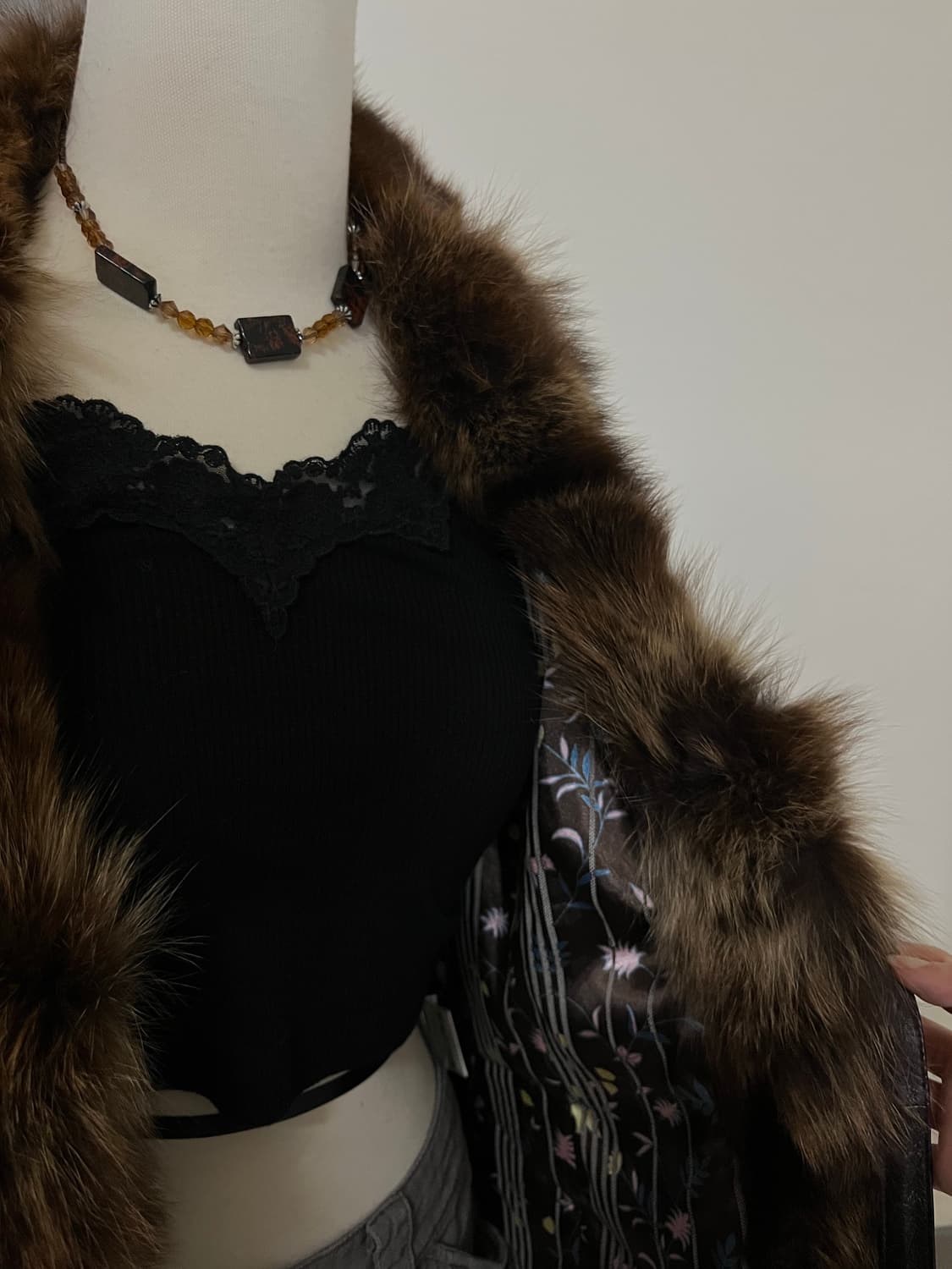 fur brown leather jacket 상품이미지4