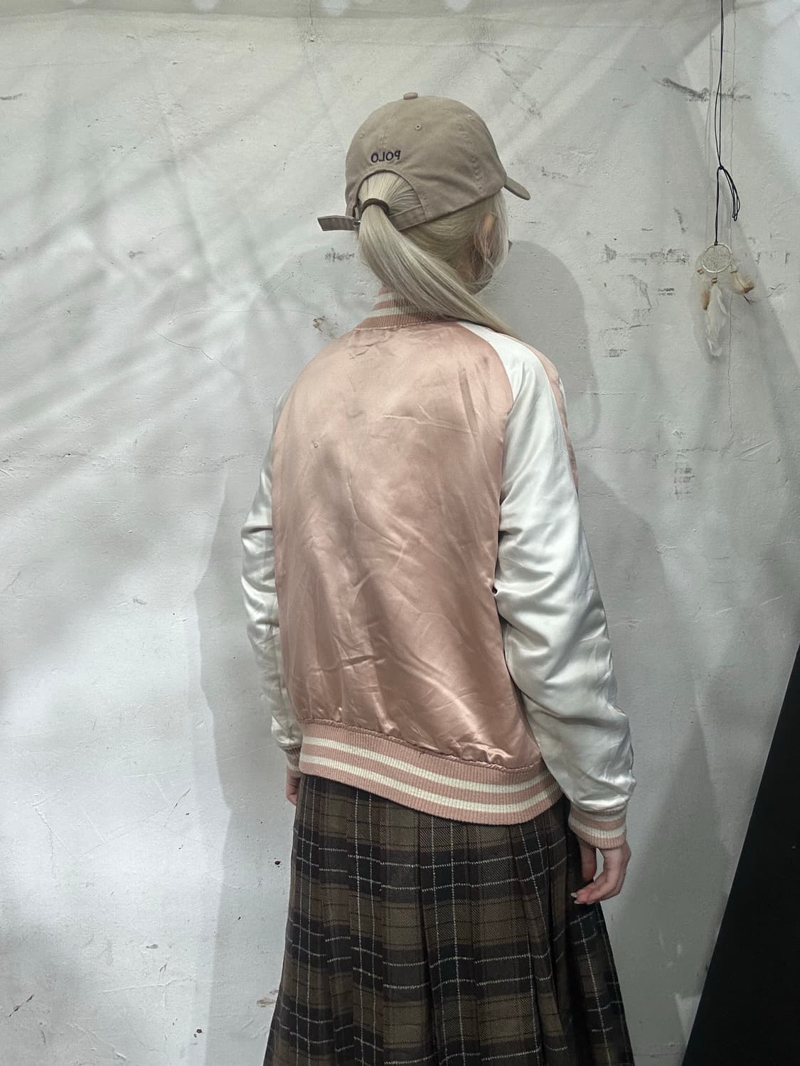 일본 빈티지 핑크 리버시블 꽃 자수 스카잔 자켓 상품이미지3