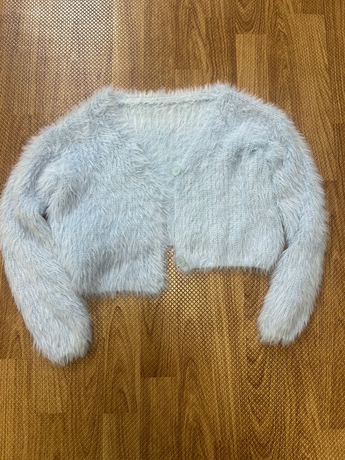 퍼 빈티지 가디건 세미크롭 하늘색 상품이미지1