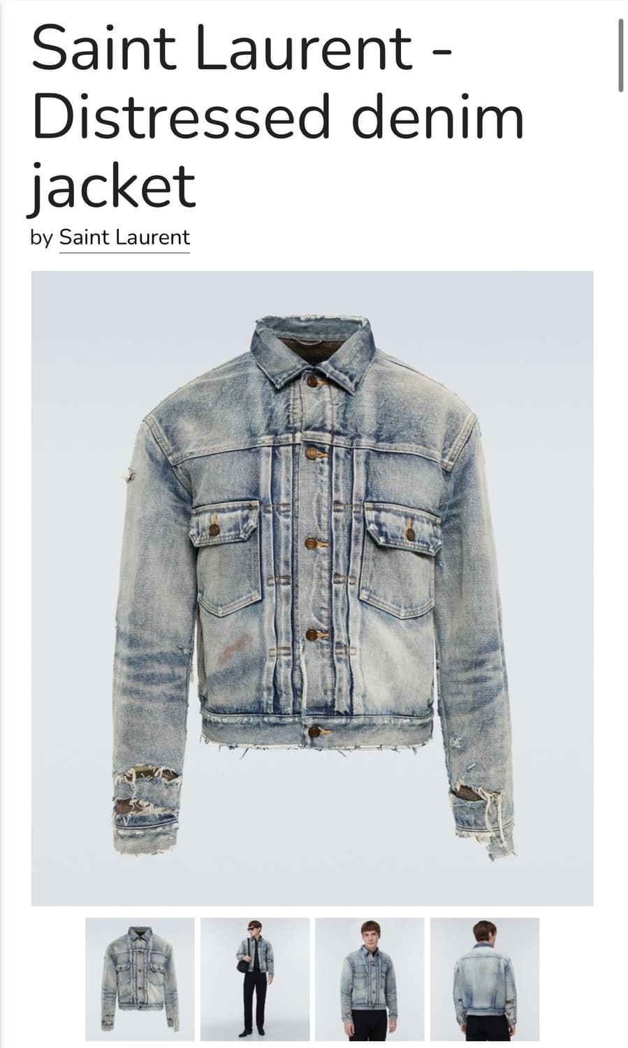 생로랑 디스트로이드 데님자켓 ERD 실버 커스텀 상품이미지6