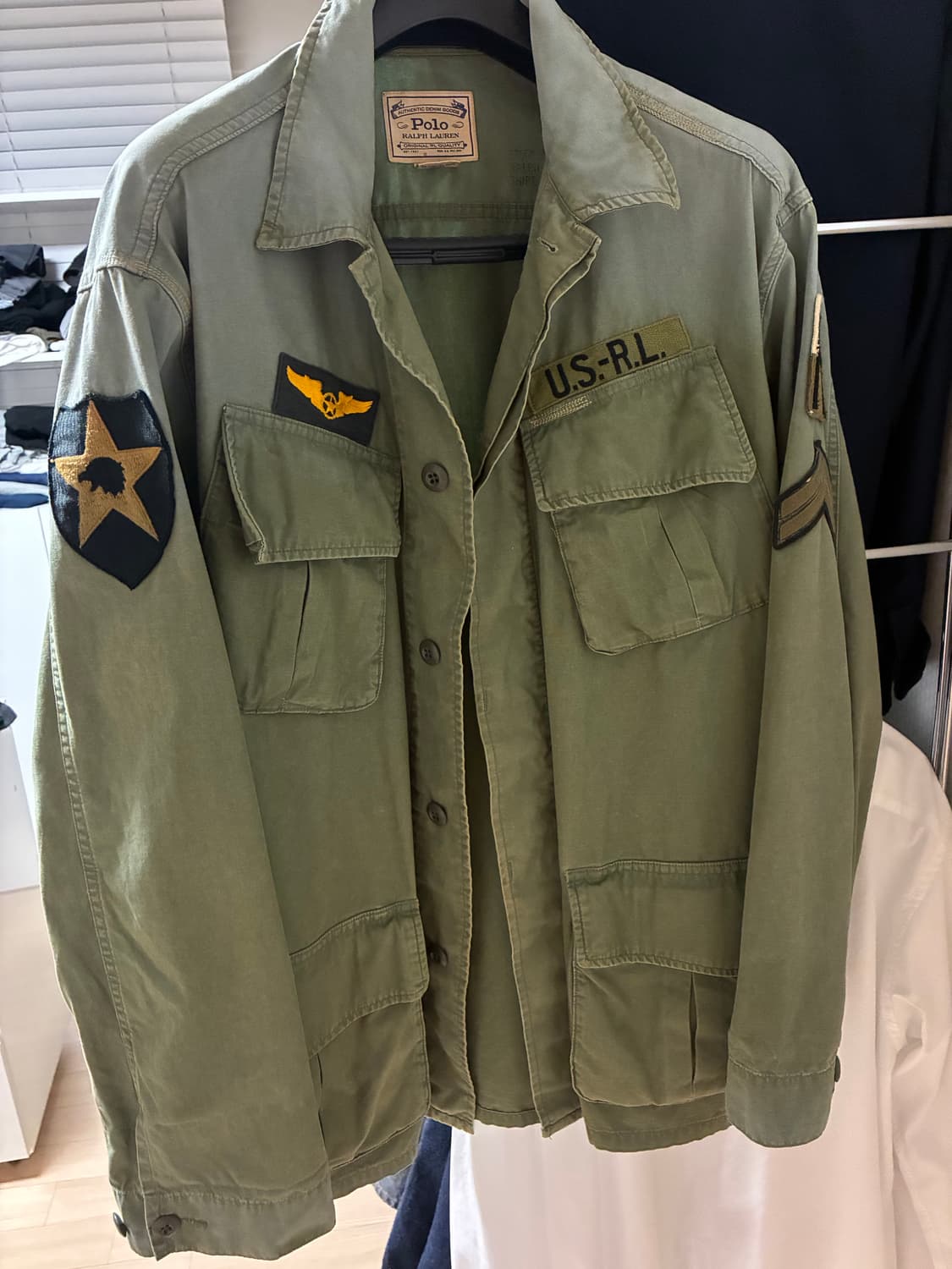 폴로 밀리터리 와펜 패치 빈티지워싱 정글 퍼티그 자켓 L 상품이미지1