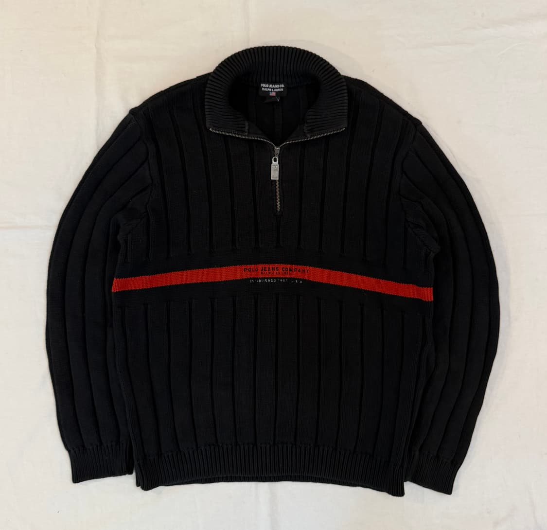희귀) 폴로진스 하프집업 코튼 케이블 니트 블랙 상품이미지1