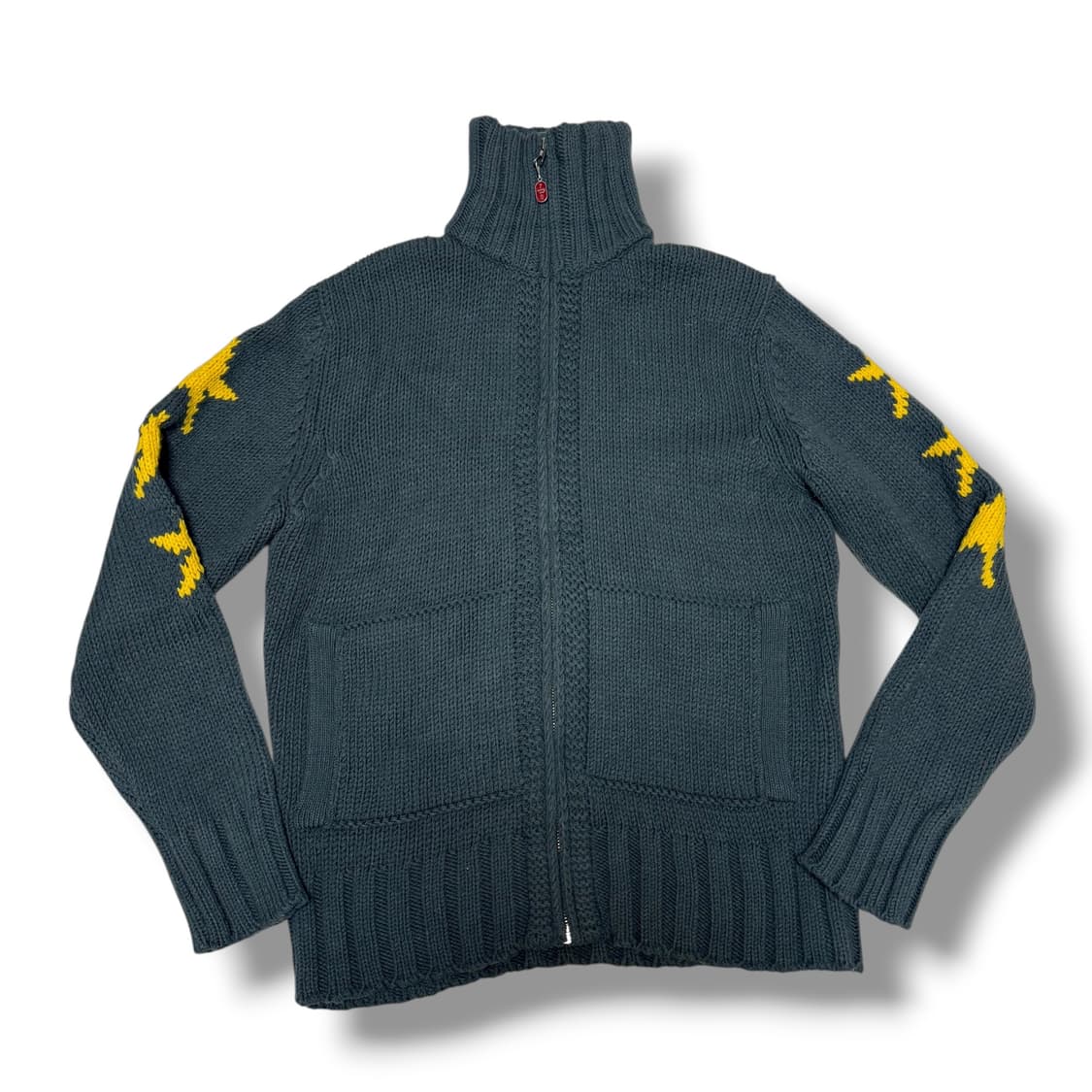 디젤 청록 스타 별패턴 레터링 니트집업 상품이미지2