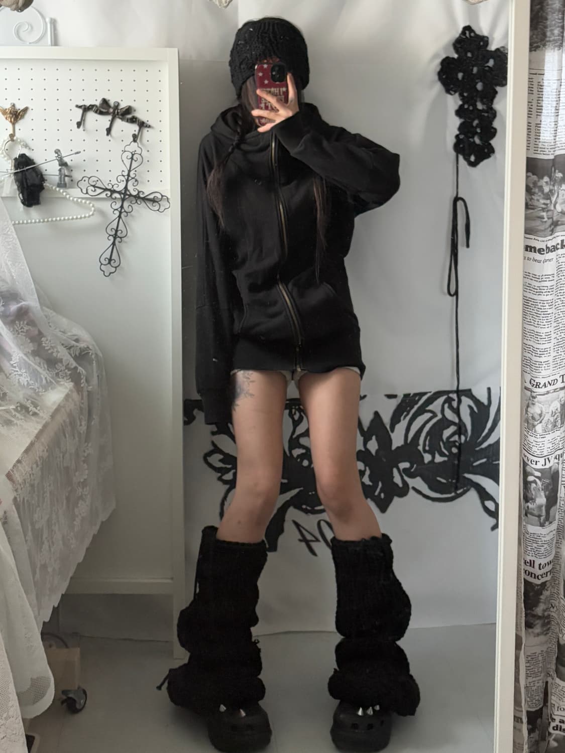 • Black High-Neck Loose-Fit Hood Zip-Up 상품이미지2