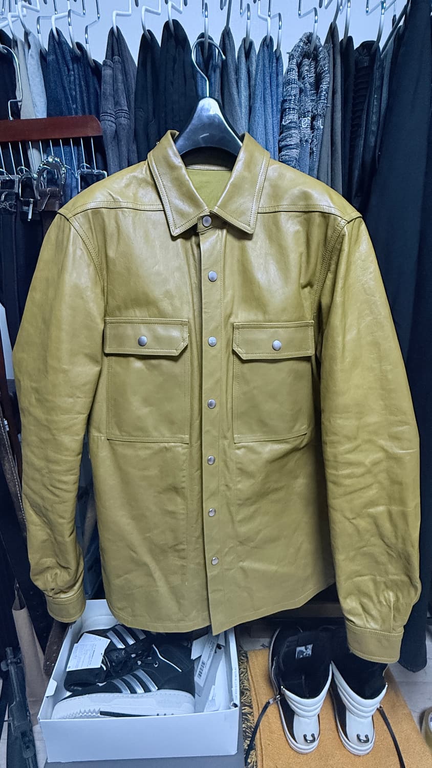 릭오웬스 레더셔츠자켓 머스타드 50사이즈 상품이미지1