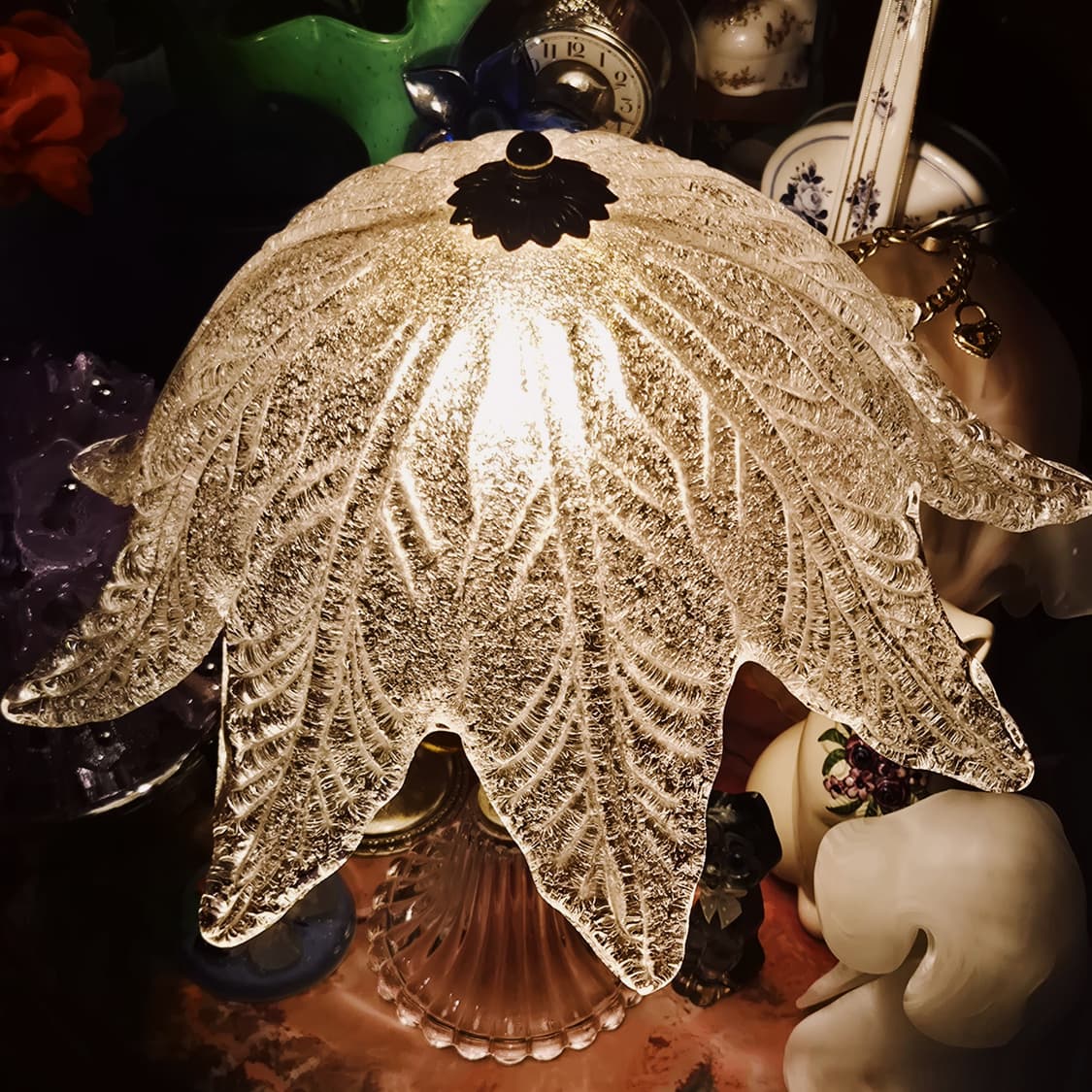 80s 클리어 크랙 글라스 꽃잎 빅 스탠드 램프 상품이미지8