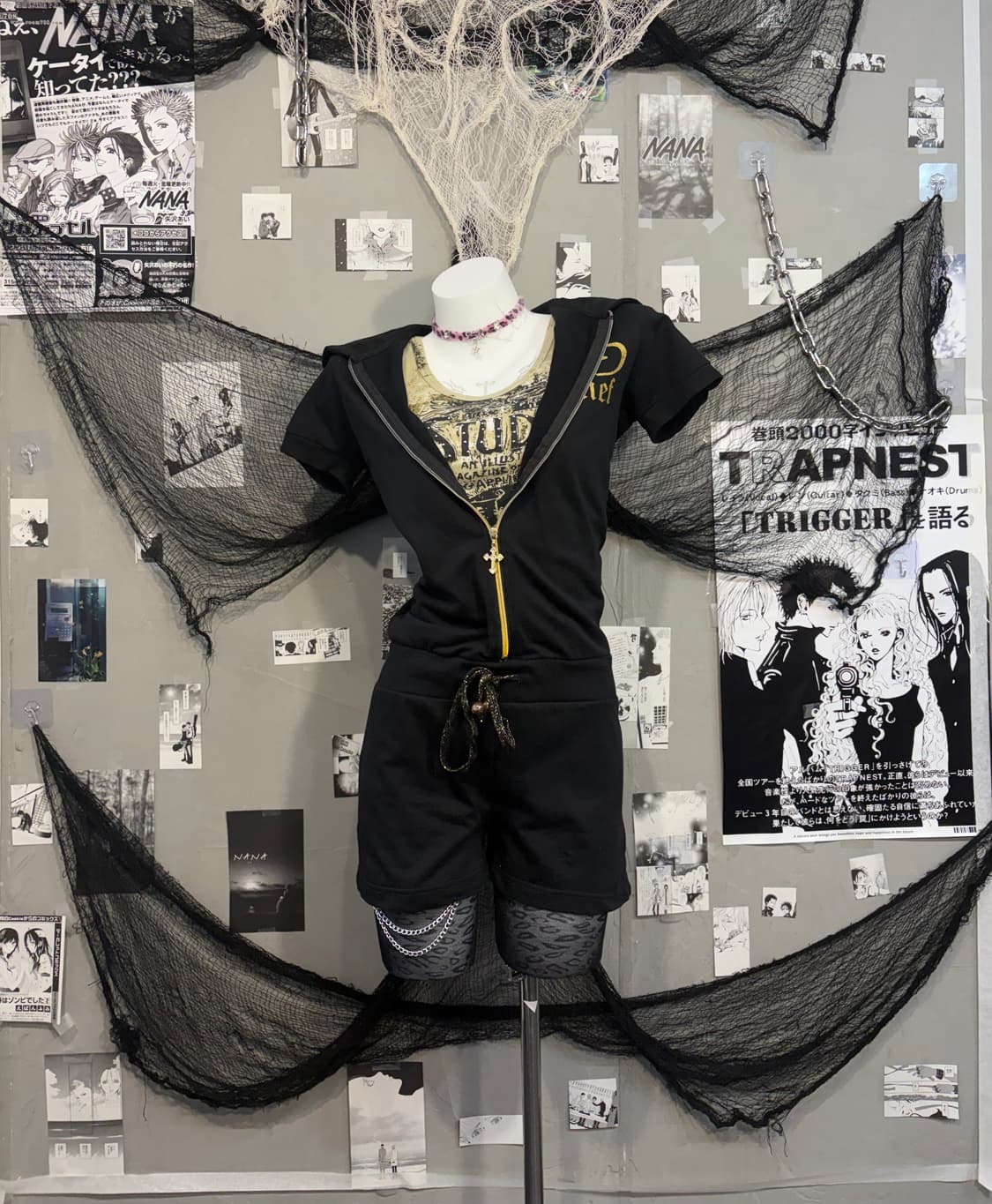 Onegyaru Glitter cross zip half jumpsuit 상품이미지3