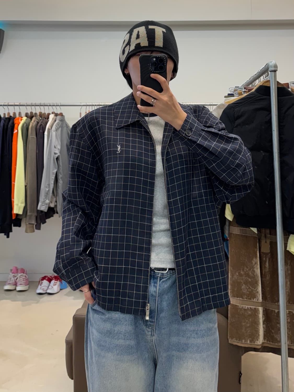 입생로랑 린넨 체크 블루종 자켓  상품이미지5