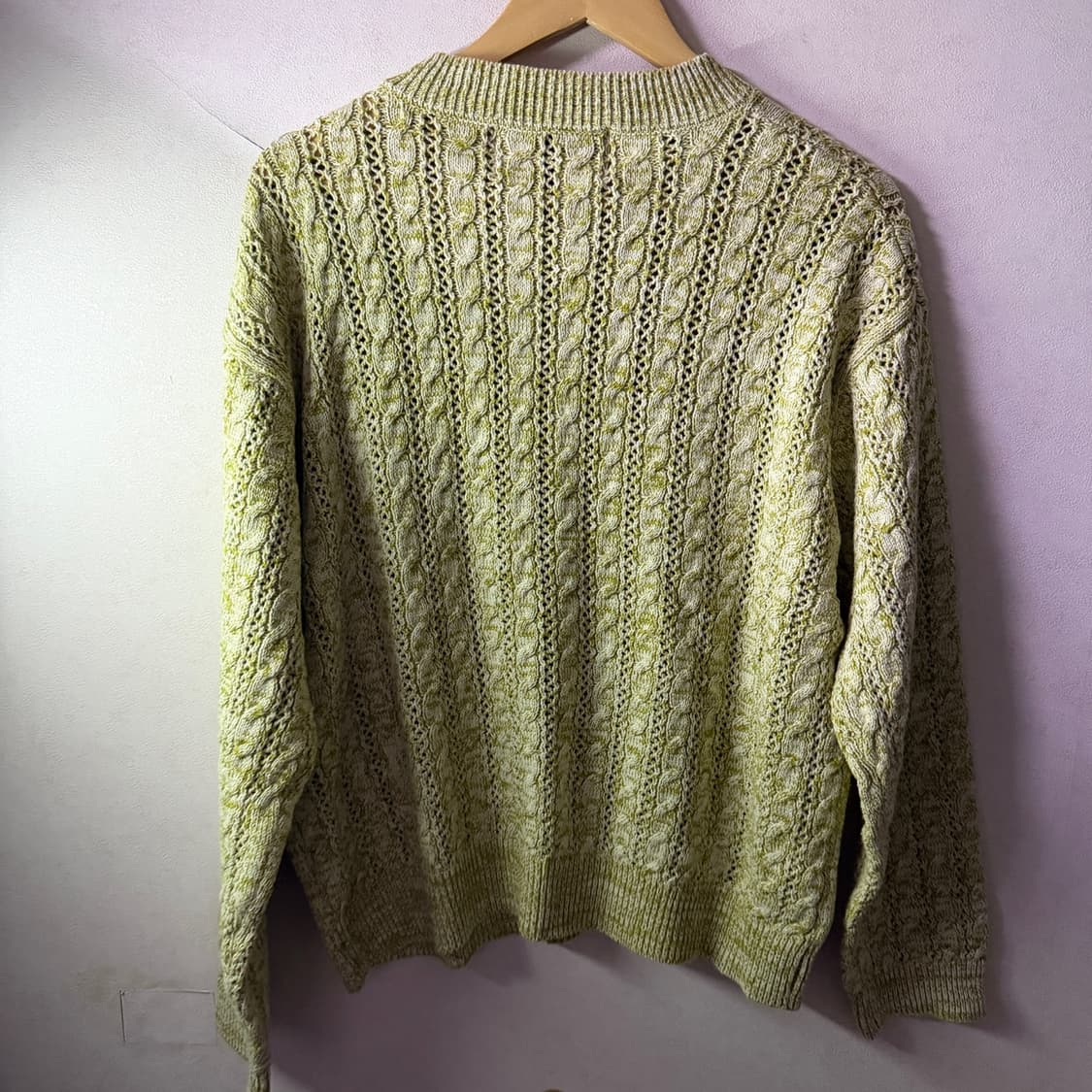 SATUR 세터 꽈배기 V넥 니트 내추럴 그린 XL(105정도) 상품이미지6