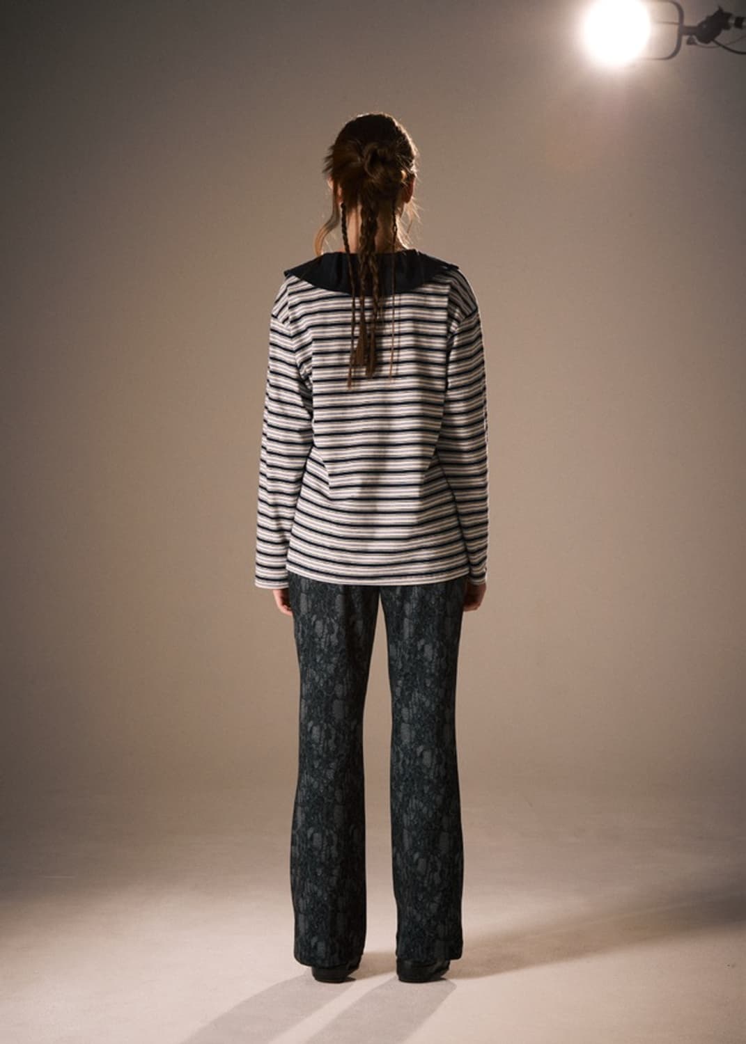 Stripe Big Collar Jersey Top / Navy 상품이미지3