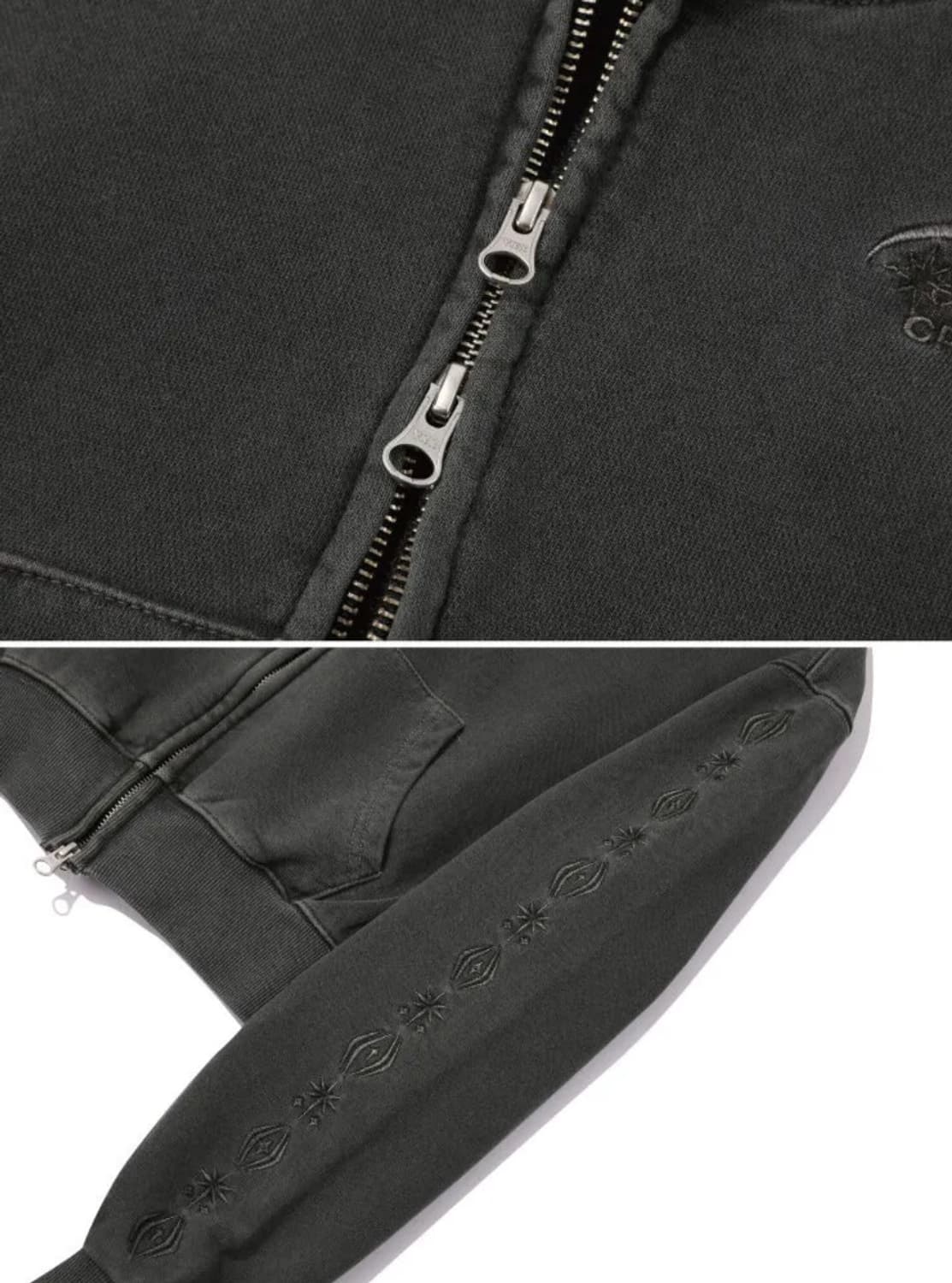 꼼파뇨 슬리브 스타 피그먼트 크롭 후드집업 스모크블랙 상품이미지2